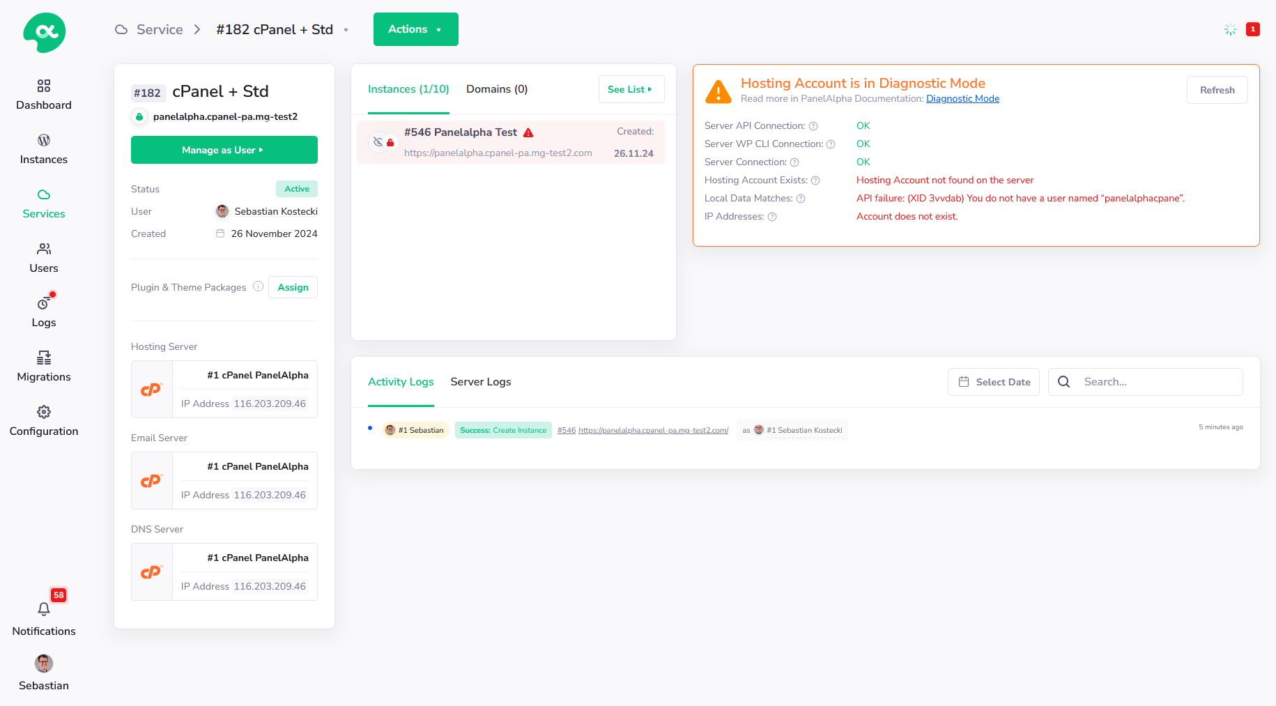 Diagnostic Mode: Service Details - PanelAlpha Documentation